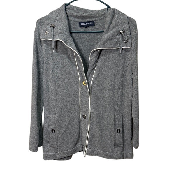 Jones New York Signature Gray Button Front Knit Jacket, Large - Picture 1 of 5